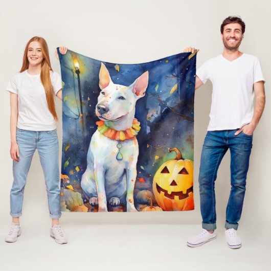 Halloween Bull Terrier met pompoenen eng Fleece Deken (In situ)