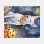 Halloween Bull Terrier met pompoenen eng Fleece Deken (Voorkant (Horizontaal))