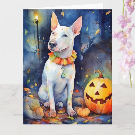 Halloween Bull Terrier met pompoenen eng Kaart (Orchidee)