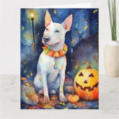 Halloween Bull Terrier met pompoenen eng Kaart (Voorkant)
