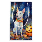Halloween Bull Terrier met pompoenen eng Klein Cadeauzakje (Voorkant)