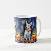 Halloween Bull Terrier met pompoenen eng Koffiemok (Voorkant rechts)