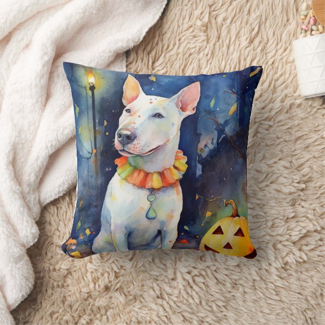 Halloween Bull Terrier met pompoenen eng Kussen (Deken)