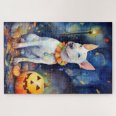 Halloween Bull Terrier met pompoenen eng Legpuzzel (Horizontaal)