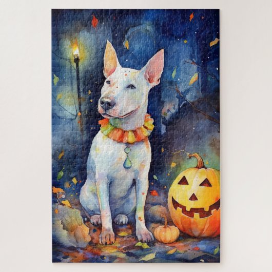 Halloween Bull Terrier met pompoenen eng Legpuzzel (Verticaal)