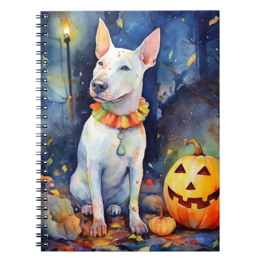 Halloween Bull Terrier met pompoenen eng Notitieboek (Voorkant)