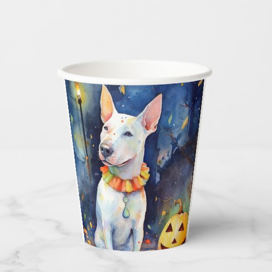 Halloween Bull Terrier met pompoenen eng Papieren Bekers (Voorkant)
