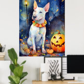 Halloween Bull Terrier met pompoenen eng Poster (Thuiskantoor)