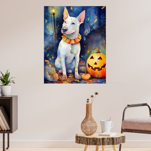 Halloween Bull Terrier met pompoenen eng Poster (Woonkamer 3)