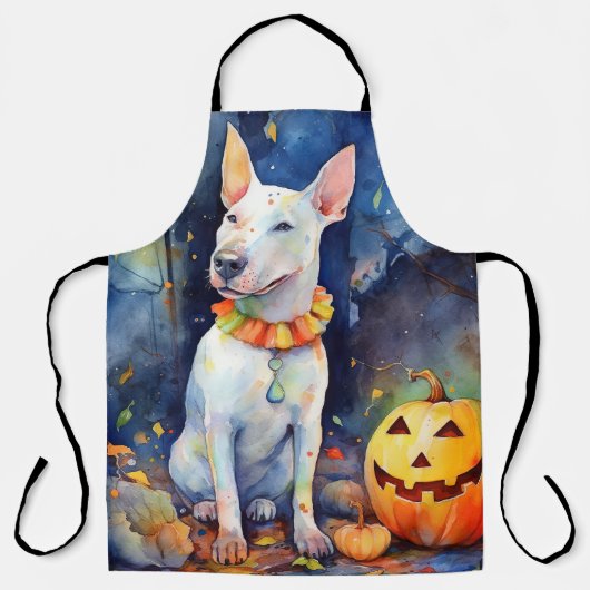 Halloween Bull Terrier met pompoenen eng Schort (Voorkant)