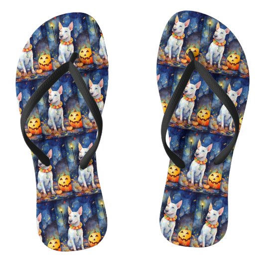 Halloween Bull Terrier met pompoenen eng Teenslippers (Voetbed)