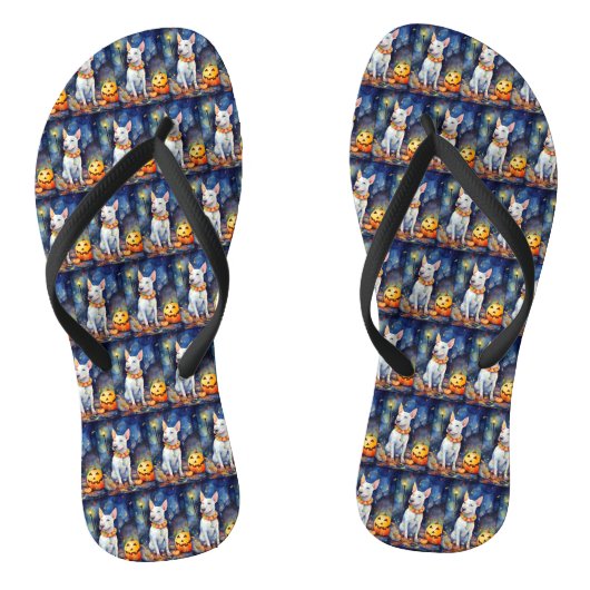 Halloween Bull Terrier Met Pompoenen Eng Teenslippers (Voetbed)
