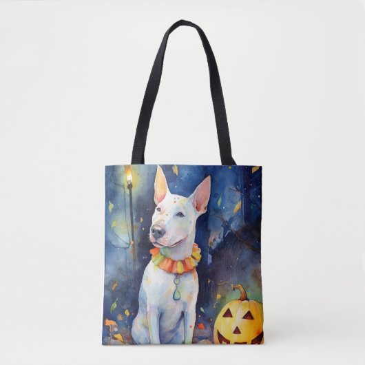 Halloween Bull Terrier met pompoenen eng Tote Bag (Voorkant)