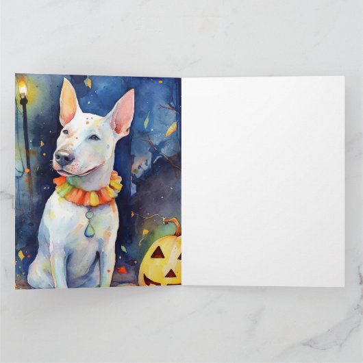 Halloween Bull Terrier Met Pompoenen Griezelen  Kaart (Binnen)