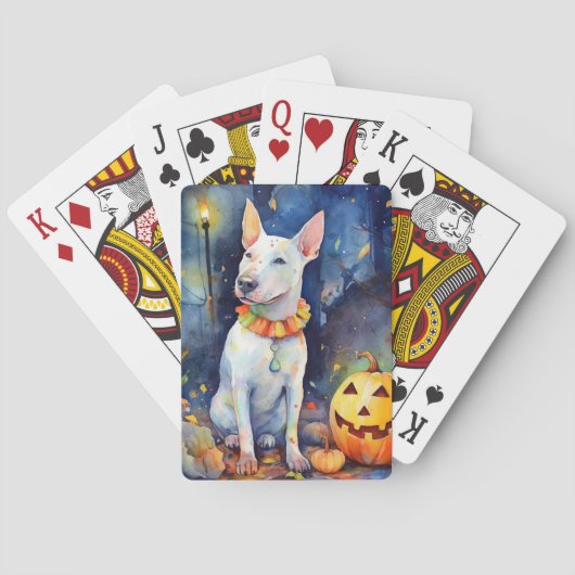 Halloween Bull Terrier Met Pompoenen Griezelen  Pokerkaarten (Achterkant)