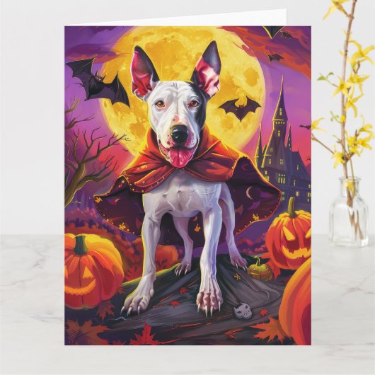 Halloween Bull Terrier Vampire Pumpkins eng Kaart (Gele Bloem)