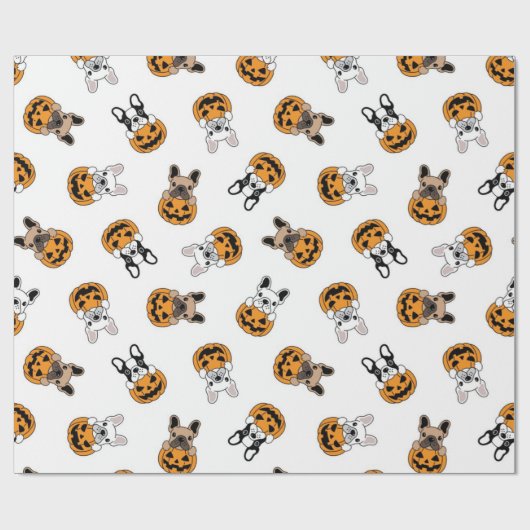 Halloween Bulldog en Pumpkins Pattern Cadeaupapier (Vlak)
