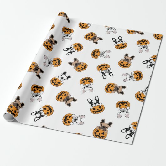 Halloween Bulldog en Pumpkins Pattern Cadeaupapier (Uitgerold)