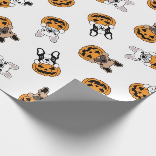 Halloween Bulldog en Pumpkins Pattern Cadeaupapier (Hoek)