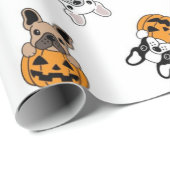 Halloween Bulldog en Pumpkins Pattern Cadeaupapier (Rol Hoek)