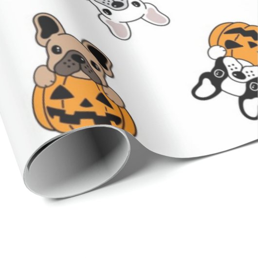 Halloween Bulldog en Pumpkins Pattern Cadeaupapier (Rol Hoek)