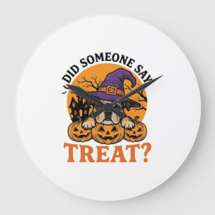 Halloween Bulldog Heks Hond Treat Vintage T-shirt  Grote Klok