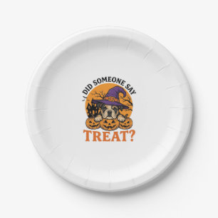 Halloween Bulldog Heks Hond Treat Vintage T-shirt  Papieren Bordje