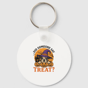 Halloween Bulldog Heks Hond Treat Vintage T-shirt  Sleutelhanger