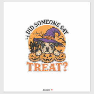 Halloween Bulldog Heks Hond Treats Vintage T-shirt Sticker