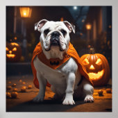 Halloween Bulldog met kostuum op een oktober nacht Poster (Voorkant)