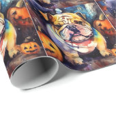 Halloween Bulldog met pompoenen eng Cadeaupapier (Rol Hoek)