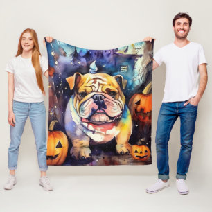 Halloween Bulldog met pompoenen eng Fleece Deken