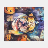 Halloween Bulldog met pompoenen eng Fleece Deken (Voorkant (Horizontaal))