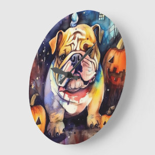 Halloween Bulldog met pompoenen eng Grote Klok