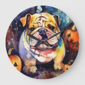 Halloween Bulldog met pompoenen eng Grote Klok (Voorkant)