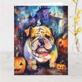 Halloween Bulldog Met Pompoenen Eng Kaart (Gele Bloem)