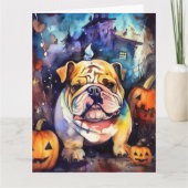 Halloween Bulldog Met Pompoenen Eng Kaart (Voorkant)