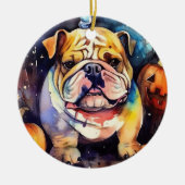 Halloween Bulldog met pompoenen eng Keramisch Ornament (Voorkant)