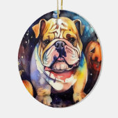 Halloween Bulldog met pompoenen eng Keramisch Ornament (Links)