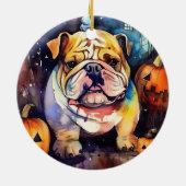 Halloween Bulldog met pompoenen eng Keramisch Ornament (Achterkant)
