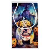 Halloween Bulldog met pompoenen eng Klein Cadeauzakje (Achterkant)