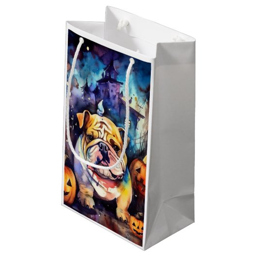 Halloween Bulldog met pompoenen eng Klein Cadeauzakje (Achterkant Gekanteld)