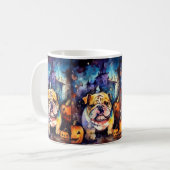Halloween Bulldog met pompoenen eng Koffiemok (Voorkant links)