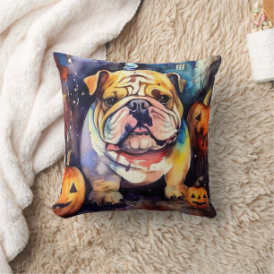 Halloween Bulldog met pompoenen eng Kussen