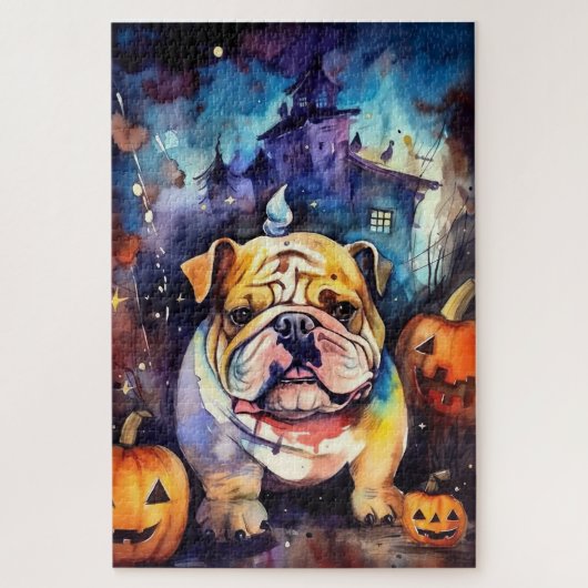 Halloween Bulldog met pompoenen eng Legpuzzel (Verticaal)