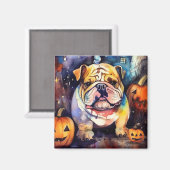 Halloween Bulldog met pompoenen eng Magneet (Voorkant / Achterkant)