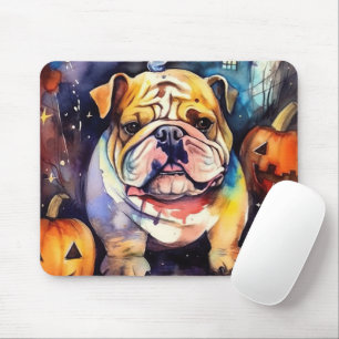Halloween Bulldog met pompoenen eng Muismat