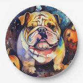 Halloween Bulldog met pompoenen eng Papieren Bordje (Voorkant)