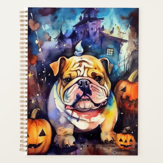 Halloween Bulldog met pompoenen eng Planner (Voorkant)
