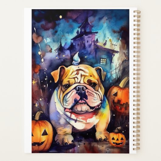Halloween Bulldog met pompoenen eng Planner (Achterkant)